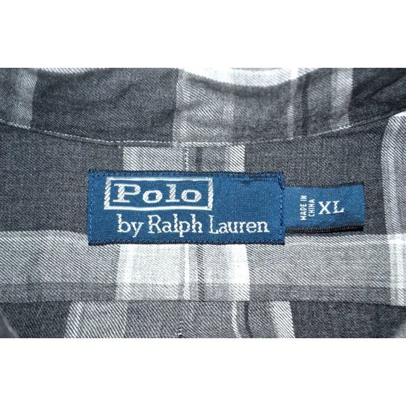 POLO RALPH LAUREN Men's Lightweight Flannel Shirt - Suede Elbow XL Gray Plaid - Picture 6 of 6